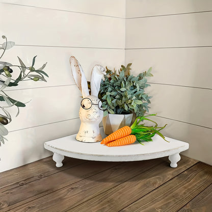 Rustic Farmhouse Wooden Corner Counter Shelf - Rustic Brown Pedestal Stand with 2 Shelves, Natural Wood Tabletop Display Riser for Kitchen, Bathroom, Dining Room Decor, Kitchen Shelf, Decorative Tray, Elegant Design, Corner S