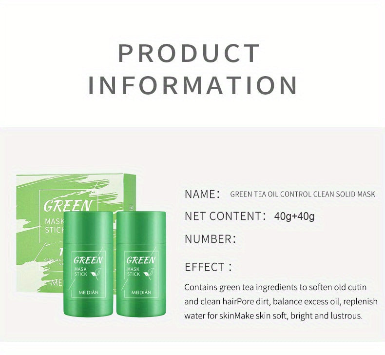 [Natural Green Tea Mask] 2-Pack/4-Pack Green Tea Mask Stick - Hypoallergenic, Natural, Unisex Adult Facial Moisturizer - Oil Control, Skin Firming, Suitable for All Skin Types, Clean Effect, Pure Green Tea Ingredients, Ideal
