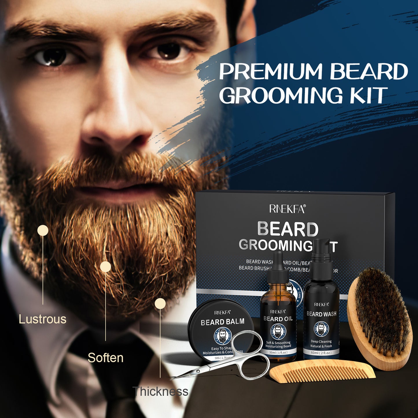 Beard Kit Gifts for Men with Natural Oil Beard Grooming Kit Best Gifts for Men Husband Father Boyfriend Dad Fathers Day Christmas Birthday Valentine Day Beard Oil Beard Balm Beard Wash Shampoo Beard Conditioner Beard Brush Co