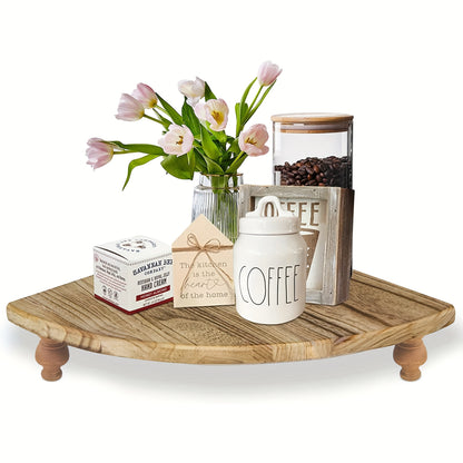 Rustic Farmhouse Wooden Corner Counter Shelf - Rustic Brown Pedestal Stand with 2 Shelves, Natural Wood Tabletop Display Riser for Kitchen, Bathroom, Dining Room Decor, Kitchen Shelf, Decorative Tray, Elegant Design, Corner S
