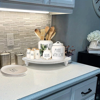 Rustic Farmhouse Wooden Corner Counter Shelf - Rustic Brown Pedestal Stand with 2 Shelves, Natural Wood Tabletop Display Riser for Kitchen, Bathroom, Dining Room Decor, Kitchen Shelf, Decorative Tray, Elegant Design, Corner S