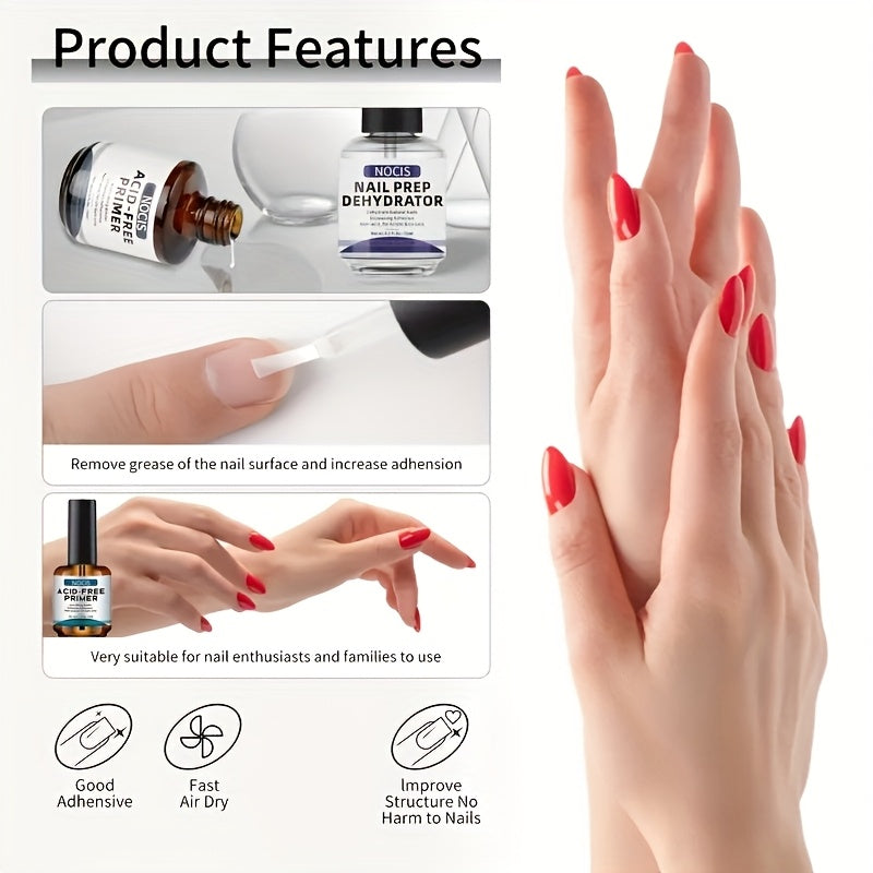 Professional Natural Nail Prep Dehydrate And Acid-Free Primer, Dehydrator For Acrylic And Gel Nail Polish, Non Acid Primer For UV Gels Fast Dry Superior Bonding Agent Box Set