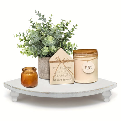 Rustic Farmhouse Wooden Corner Counter Shelf - Rustic Brown Pedestal Stand with 2 Shelves, Natural Wood Tabletop Display Riser for Kitchen, Bathroom, Dining Room Decor, Kitchen Shelf, Decorative Tray, Elegant Design, Corner S