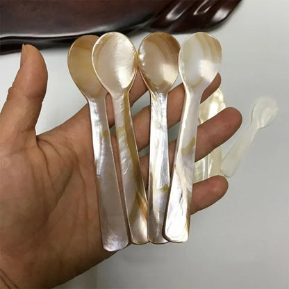 9-13CM Natural Pearl Shell Caviar Spoon Natural Seashell Spoon for Coffee Dessert Handcrafted Natural Shell Ice Cream Spoon