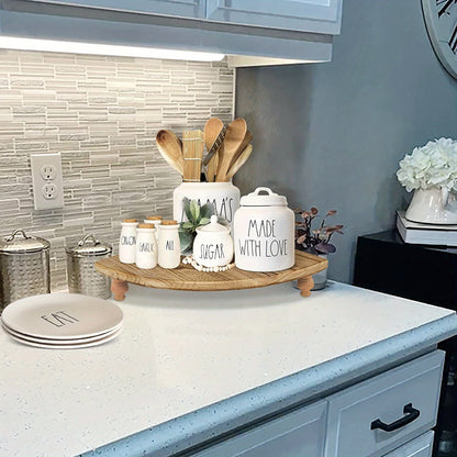 Rustic Farmhouse Wooden Corner Counter Shelf - Rustic Brown Pedestal Stand with 2 Shelves, Natural Wood Tabletop Display Riser for Kitchen, Bathroom, Dining Room Decor, Kitchen Shelf, Decorative Tray, Elegant Design, Corner S